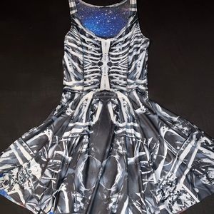 S Blue Galaxy VS Bone Machine Inside Out Dress by Blackmilk Clothing